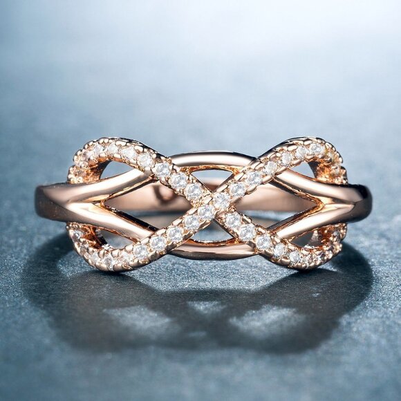 🎀 Infinity Rose Gold Unique designs Cross Ring for Women, VIP365 - Picture 1 of 3